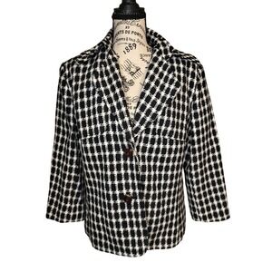 NEW YORK & COMPANY Lined Black‎ White Gingham Blazer Jacket Women's Size 16